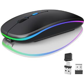 Wireless Bluetooth Mouse for Laptop, Rechargeale Computer Mouse 2.4GHz Optical (Bluetooth+USB A+USB C) Dual Receivers Mice- 1600DPI LED Quiet Click for Apple MacBook Laptop Tablet PC Computer,Black