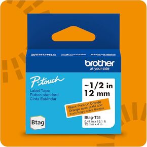 Brother Genuine P-Touch Btag BTAG231 Black on White Label Tape ~1/2in by 13.1ft (12mm x 4m)