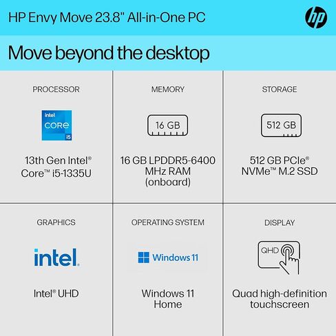 HP 27" All-in-One Touchscreen Desktop - with Microsoft Office Lifetime License, Intel 12-Core Ultra 7 155U CPU, 64GB DDR5 RAM, 4TB SSD, Three-Sided Micro-Edge Display, WiFi 6, HD Webcam, Win11 Pro in Saudi Arabia