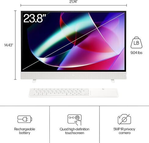 HP 27" All-in-One Touchscreen Desktop - with Microsoft Office Lifetime License, Intel 12-Core Ultra 7 155U CPU, 64GB DDR5 RAM, 4TB SSD, Three-Sided Micro-Edge Display, WiFi 6, HD Webcam, Win11 Pro in Saudi Arabia