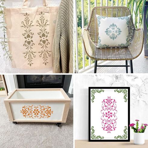 Corner Border Stencils for Crafts, Mexican Flower Floral Lace Furniture Stencils for Painting on Wood Reusable Wood Burning Drawing Art Paint Patterns for Wall Cookie Canvas Floor(Border) in Saudi Arabia