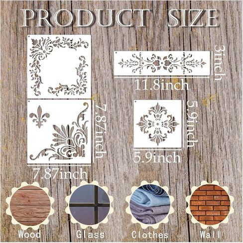 Corner Border Stencils for Crafts, Mexican Flower Floral Lace Furniture Stencils for Painting on Wood Reusable Wood Burning Drawing Art Paint Patterns for Wall Cookie Canvas Floor(Border) in Saudi Arabia
