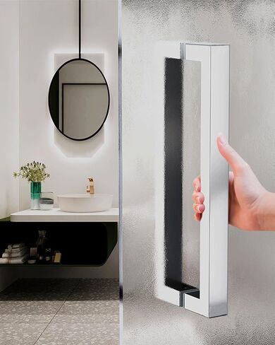12 inch Square Shower Pull Push Entry Door Handle Double Sided, Brushed Gold Stainless Steel Back to Back Sliding Barn Door Handles, Fit for Glass Door Wooden Door in Saudi Arabia