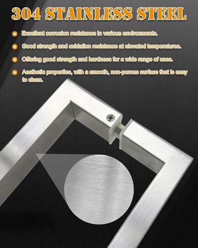 12 inch Square Shower Pull Push Entry Door Handle Double Sided, Brushed Gold Stainless Steel Back to Back Sliding Barn Door Handles, Fit for Glass Door Wooden Door in Saudi Arabia