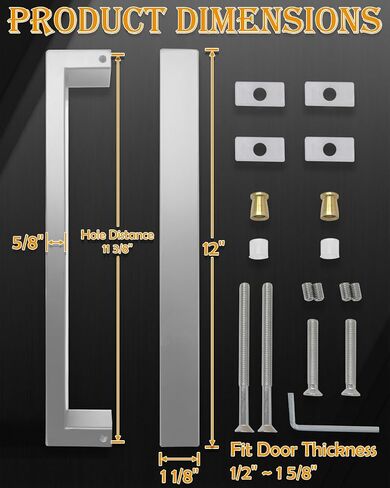 12 inch Square Shower Pull Push Entry Door Handle Double Sided, Brushed Gold Stainless Steel Back to Back Sliding Barn Door Handles, Fit for Glass Door Wooden Door in Saudi Arabia