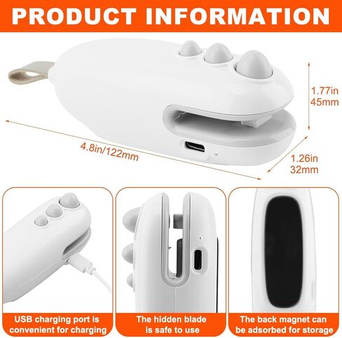 مانع تسرب الأكياس الصغيرة، 2 في 1 مانع تسرب الحرارة مع قطاعة، مانع تسرب الأكياس المحمولة القابلة لإعادة الشحن عبر USB مع سدادة حرارية مغناطيسية محمولة، أداة مطبخ للحفاظ على الطعام طازجًا والوجبات الخفيفة مقرمشة in Kuwait