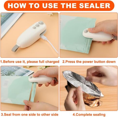 مانع تسرب الأكياس الصغيرة، 2 في 1 مانع تسرب الحرارة مع قطاعة، مانع تسرب الأكياس المحمولة القابلة لإعادة الشحن عبر USB مع سدادة حرارية مغناطيسية محمولة، أداة مطبخ للحفاظ على الطعام طازجًا والوجبات الخفيفة مقرمشة in Kuwait