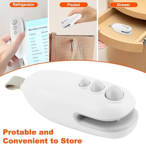 مانع تسرب الأكياس الصغيرة، 2 في 1 مانع تسرب الحرارة مع قطاعة، مانع تسرب الأكياس المحمولة القابلة لإعادة الشحن عبر USB مع سدادة حرارية مغناطيسية محمولة، أداة مطبخ للحفاظ على الطعام طازجًا والوجبات الخفيفة مقرمشة in Kuwait