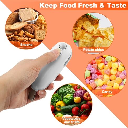 مانع تسرب الأكياس الصغيرة، 2 في 1 مانع تسرب الحرارة مع قطاعة، مانع تسرب الأكياس المحمولة القابلة لإعادة الشحن عبر USB مع سدادة حرارية مغناطيسية محمولة، أداة مطبخ للحفاظ على الطعام طازجًا والوجبات الخفيفة مقرمشة in Kuwait