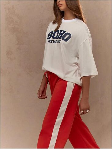 GORGLITTER Women's Low Rise Wide Leg Baggy Sweatpants Elastic Waist Straight Leg Loose Trousers Pants in Saudi Arabia