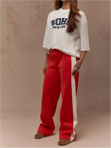 GORGLITTER Women's Low Rise Wide Leg Baggy Sweatpants Elastic Waist Straight Leg Loose Trousers Pants in Saudi Arabia