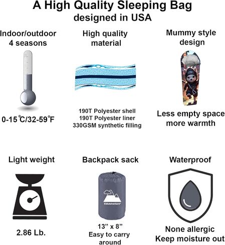 Wonder Team 32F-59F Youth and Kids Sleeping Bag | Indoor/Outdoor Boys and Girls Sleeping Bag | Mummy Style, Lightweight Sleeping Bag for Kids in Kuwait