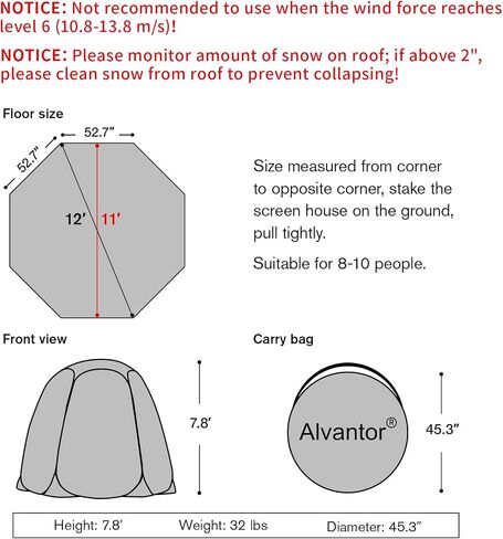 Alvantor Pop Up Bubble Tent - 12’ x 12’ Instant Igloo Tent - 8-10 Person Screen House for Patios - Weather Proof Pod - Cold Protection Camping Tent - Beige in Saudi Arabia