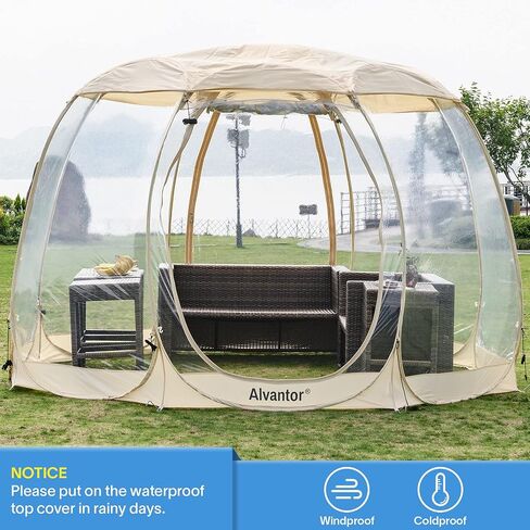 Alvantor Pop Up Bubble Tent - 12’ x 12’ Instant Igloo Tent - 8-10 Person Screen House for Patios - Weather Proof Pod - Cold Protection Camping Tent - Beige in Saudi Arabia