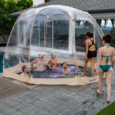 Alvantor Pop Up Bubble Tent - 12’ x 12’ Instant Igloo Tent - 8-10 Person Screen House for Patios - Weather Proof Pod - Cold Protection Camping Tent - Beige in Saudi Arabia