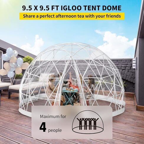 VEVOR Garden Dome Igloo, 9.5 ft *5.8 ft Upgraded Dome Tents Dome Greenhouse, Clear Dome Tent with TPU Cover and Polyester Mesh, Waterproof Garden Igloo Dome Suitable for Patio and Dining Places in Saudi Arabia
