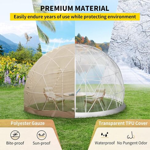 VEVOR Garden Dome Igloo, 9.5 ft *5.8 ft Upgraded Dome Tents Dome Greenhouse, Clear Dome Tent with TPU Cover and Polyester Mesh, Waterproof Garden Igloo Dome Suitable for Patio and Dining Places in Saudi Arabia