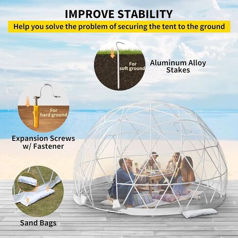 VEVOR Garden Dome Igloo, 9.5 ft *5.8 ft Upgraded Dome Tents Dome Greenhouse, Clear Dome Tent with TPU Cover and Polyester Mesh, Waterproof Garden Igloo Dome Suitable for Patio and Dining Places in Saudi Arabia