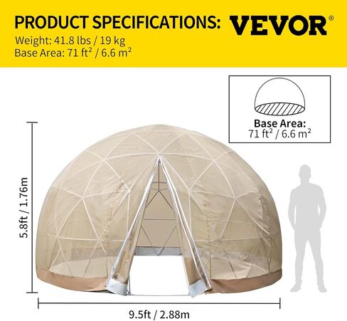 VEVOR Garden Dome Igloo, 9.5 ft *5.8 ft Upgraded Dome Tents Dome Greenhouse, Clear Dome Tent with TPU Cover and Polyester Mesh, Waterproof Garden Igloo Dome Suitable for Patio and Dining Places in Saudi Arabia