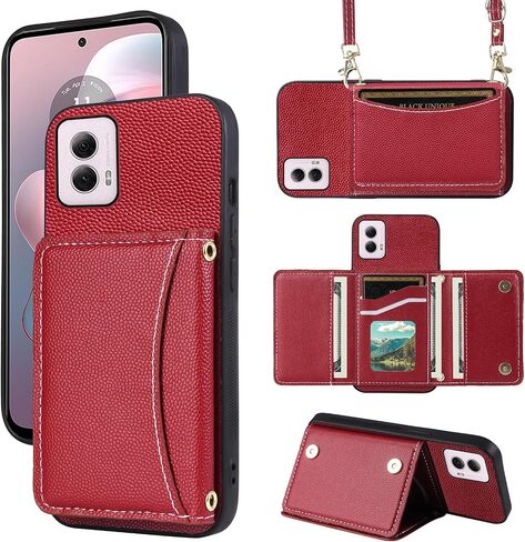Phone Case for Motorola Moto G Power 5G 2024 Wallet Cover with Crossbody Shoulder Strap and Leather Credit Card Holder Flip Purse Pocket Slim Stand Cell Accessories G5 Girls Women Men Red in Kuwait