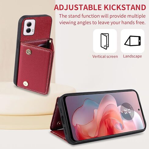 Phone Case for Motorola Moto G Power 5G 2024 Wallet Cover with Crossbody Shoulder Strap and Leather Credit Card Holder Flip Purse Pocket Slim Stand Cell Accessories G5 Girls Women Men Red in Kuwait