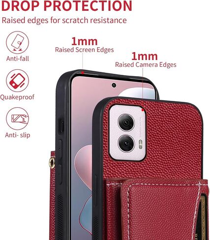 Phone Case for Motorola Moto G Power 5G 2024 Wallet Cover with Crossbody Shoulder Strap and Leather Credit Card Holder Flip Purse Pocket Slim Stand Cell Accessories G5 Girls Women Men Red in Kuwait