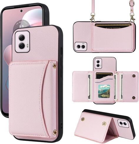 Phone Case for Motorola Moto G Power 5G 2024 Wallet Cover with Crossbody Shoulder Strap and Leather Credit Card Holder Flip Purse Pocket Slim Stand Cell Accessories G5 Girls Women Men Red in Kuwait