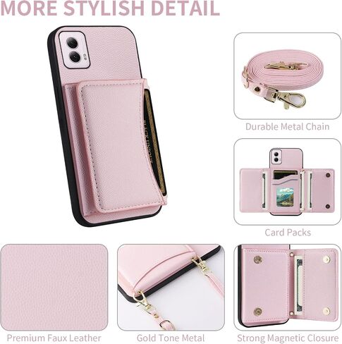 Phone Case for Motorola Moto G Power 5G 2024 Wallet Cover with Crossbody Shoulder Strap and Leather Credit Card Holder Flip Purse Pocket Slim Stand Cell Accessories G5 Girls Women Men Red in Kuwait
