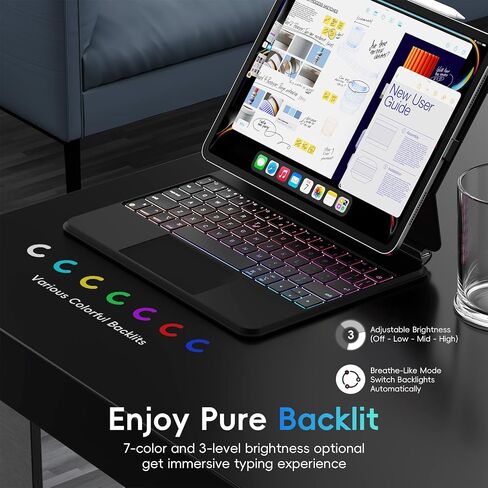 حافظة لوحة مفاتيح لجهاز iPad Pro 13 بوصة (M4)، لا تتطلب بلوتوث أو شحن، تصميم توصيل تلقائي، تجربة كتابة رائعة، لوحة تتبع مدمجة، صف الوظائف، إضاءة خلفية متوافقة مع iPad Pro 13 in Kuwait
