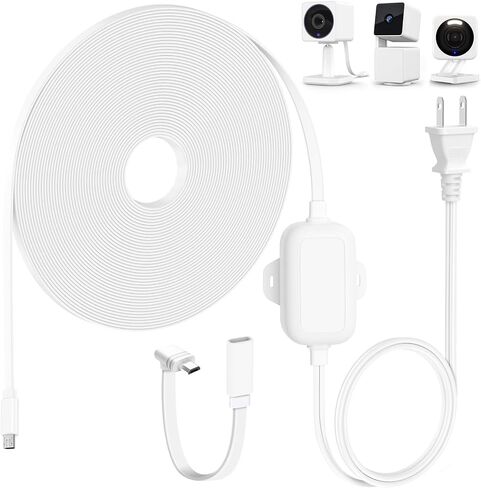 30FT Outdoor Power Adapter for WYZE Cam V4, WYZE Cam OG/V3/V3 Pro, L-Shape Micro USB Extension Cable for WYZE Cam Pan V3, Replace for WYZE Plug, IP67 Waterproof Flat Cable Charge Your WYZE Camera in Kuwait