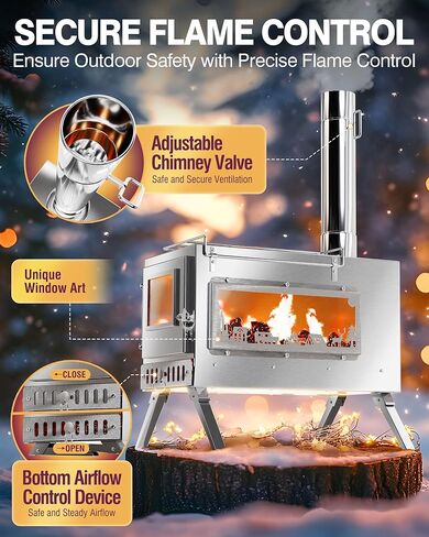 موقد خيمة - موقد حرق الخشب للتخييم، موقد خيمة ساخن محمول من الفولاذ المقاوم للصدأ مع 8 أنابيب مدخنة (5.9 قدم)، موقد خشبي للخيمة للطهي في الهواء الطلق، والتخييم، والمشي لمسافات طويلة، وصيد الأسماك على الجليد، والصيد in Kuwait