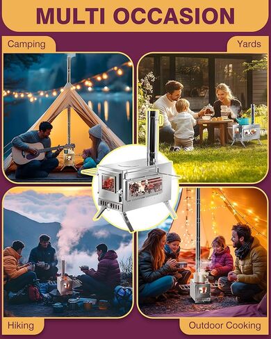 موقد خيمة - موقد حرق الخشب للتخييم، موقد خيمة ساخن محمول من الفولاذ المقاوم للصدأ مع 8 أنابيب مدخنة (5.9 قدم)، موقد خشبي للخيمة للطهي في الهواء الطلق، والتخييم، والمشي لمسافات طويلة، وصيد الأسماك على الجليد، والصيد in Kuwait