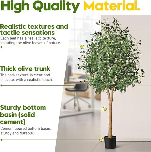 Artificial Olive Tree, 6ft Tall Faux Silk Plant Artificial Tree in Indoor Potted Oliver Branch Leaves and Fruits for Home Room Office Decor and Housewarming Gift (72in) in Saudi Arabia