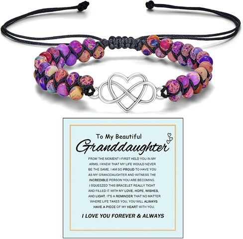 For Granddaughter - For You Are Always In Mine Beads Bracelet, Double Layer Natural Stone Beaded Wrap Infinity Heart Charm Gift Jewelry in Kuwait