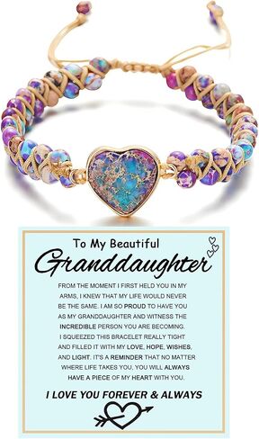 For Granddaughter - For You Are Always In Mine Beads Bracelet, Double Layer Natural Stone Beaded Wrap Infinity Heart Charm Gift Jewelry in Kuwait