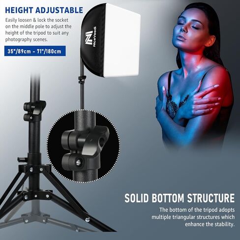 Softbox Photography Lighting Kit, NiceVeedi 20" Softbox Lighting Kit with 5400K 650W Equivalen LED Bulbs & 63" Tripod Stand, Studio Light Kit for Photography Portraits Advertise Shooting, Video Record in Kuwait