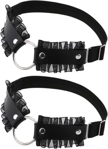 FM FM42 Multicolor Simulated Leather PU Lace O Ring Adjustable Leg Ring Elastic Garter, Pack of 2 in Saudi Arabia