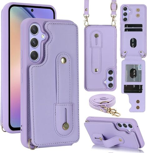 Crossbody Wallet Case for Samsung Galaxy S24 Ultra, RFID Blocking PU Leather Lanyard with Card Slots Holder Wrist Strap Kickstand Cover for Women Case for Samsung S24 Ultra.Removable Black in Kuwait