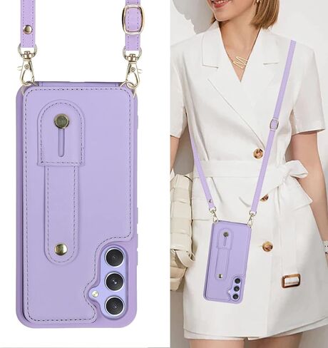 Crossbody Wallet Case for Samsung Galaxy S24 Ultra, RFID Blocking PU Leather Lanyard with Card Slots Holder Wrist Strap Kickstand Cover for Women Case for Samsung S24 Ultra.Removable Black in Kuwait