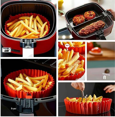 Air Fryer Liners - 50 Pcs Disposable Paper Liners and 2 Pack Reusable Air Fryer Silicone Liners - Air Fryer Liners for a Clean and Hassle-Free Experience (red+blue) in Saudi Arabia