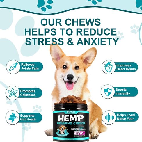 Hemp Calming Chews for Dogs 110 Count (8.54 oz), Beef Flavored Dog Calming Chews, Helps with Dog Anxiety, Separation, Barking, Stress Relief, Sleep Calming Aid, for All Breeds & Sizes in Saudi Arabia