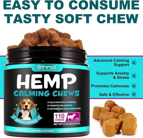 Hemp Calming Chews for Dogs 110 Count (8.54 oz), Beef Flavored Dog Calming Chews, Helps with Dog Anxiety, Separation, Barking, Stress Relief, Sleep Calming Aid, for All Breeds & Sizes in Saudi Arabia
