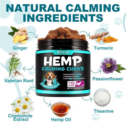 Hemp Calming Chews for Dogs 110 Count (8.54 oz), Beef Flavored Dog Calming Chews, Helps with Dog Anxiety, Separation, Barking, Stress Relief, Sleep Calming Aid, for All Breeds & Sizes in Saudi Arabia