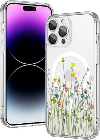 OOK Magnetic for iPhone 14 Pro Max Case [Compatible with Magsafe] Colorful Wild Flowers Floral Design Clear Case with Full Camera Lens Case for iPhone 14 Pro Max Phone Case, Wild Flowers (6.7") in Saudi Arabia