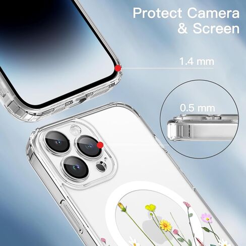 OOK Magnetic for iPhone 14 Pro Max Case [Compatible with Magsafe] Colorful Wild Flowers Floral Design Clear Case with Full Camera Lens Case for iPhone 14 Pro Max Phone Case, Wild Flowers (6.7") in Saudi Arabia