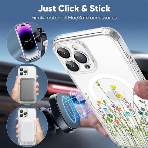 OOK Magnetic for iPhone 14 Pro Max Case [Compatible with Magsafe] Colorful Wild Flowers Floral Design Clear Case with Full Camera Lens Case for iPhone 14 Pro Max Phone Case, Wild Flowers (6.7") in Saudi Arabia