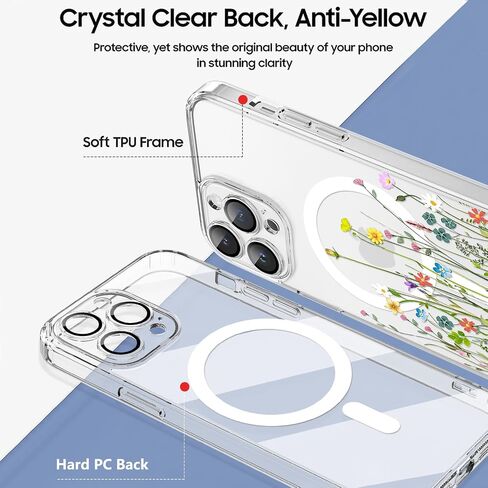 OOK Magnetic for iPhone 14 Pro Max Case [Compatible with Magsafe] Colorful Wild Flowers Floral Design Clear Case with Full Camera Lens Case for iPhone 14 Pro Max Phone Case, Wild Flowers (6.7") in Saudi Arabia