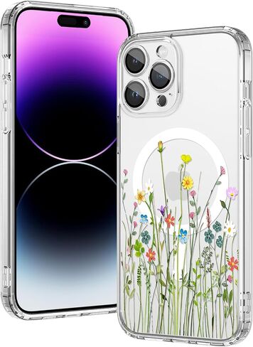 OOK Magnetic for iPhone 14 Pro Max Case [Compatible with Magsafe] Colorful Wild Flowers Floral Design Clear Case with Full Camera Lens Case for iPhone 14 Pro Max Phone Case, Wild Flowers (6.7") in Saudi Arabia