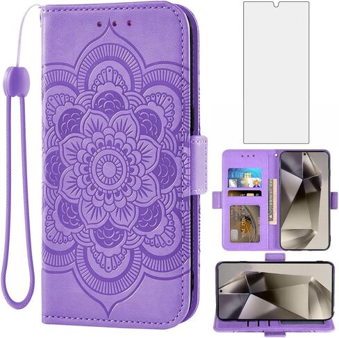 حافظة هاتف Asuwish لهاتف Samsung Galaxy S24 Ultra 5G مع واقي شاشة من الزجاج المقسى وحامل بطاقة الائتمان القابل للطي وحامل ملحقات الخلية S24Ultra 24S S 24 24Ultra Women Men أرجواني in Kuwait