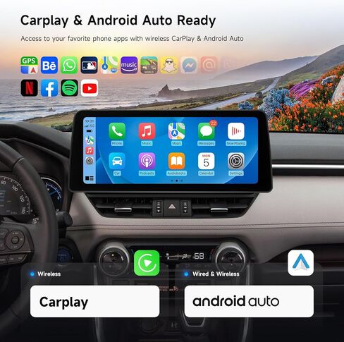 ستيريو سيارة Dasaita Android 13 لسيارة Toyota RAV4 2019 2020 2021 2022 مع Carplay اللاسلكي وAndroid Auto، وحدة رأس شاشة تعمل باللمس 12.3 بوصة، راديو GPS، 8G RAM 256G ROM، بلوتوث 5.0، 5G WiFi، 4G LTE in Kuwait
